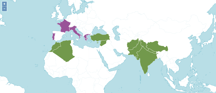 Карта распространения кедра рода Cedrus