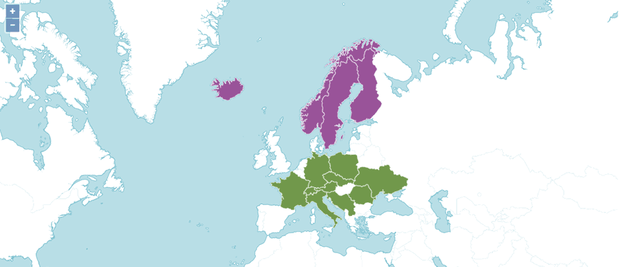 Карта распространения кедра европейского